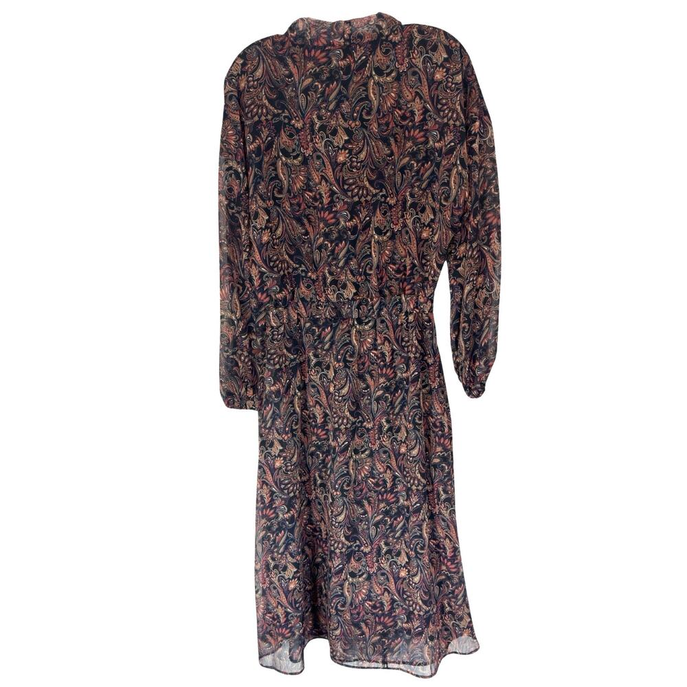 Evereve Dress Paisley Print Tie Front Chiffon Gremlin Forest‎ Eliza Midi Small - Picture 10 of 15